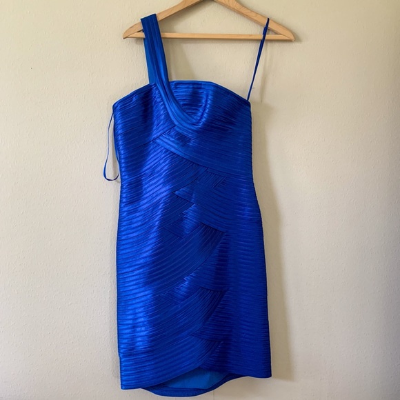 BCBG Max Azria Cocktail Dress Blue Saphire One Strap Bodycon Size 8 - Picture 3 of 8